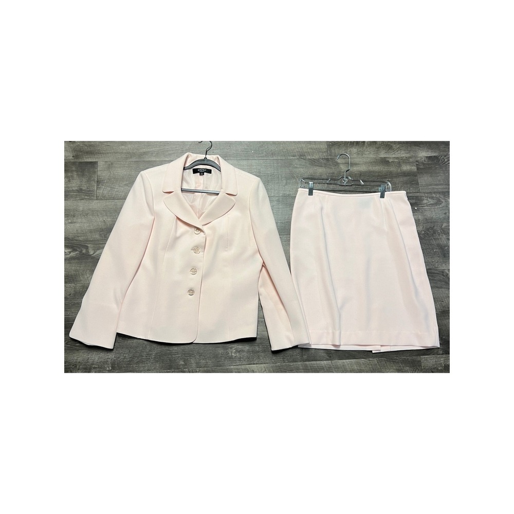 Kaspar 2 Piece Skirt Suit Womens 12 Pink Blazer and Pencil Skirt Set Pastel